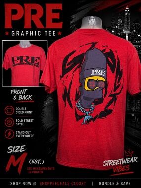 PRE Graphic T-Shirt Red Streetwear Tee Double-Sided Print